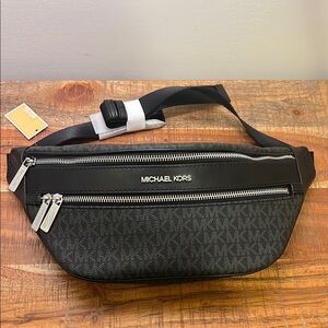 Michael Kors Black Belt Bag with Monogram Print